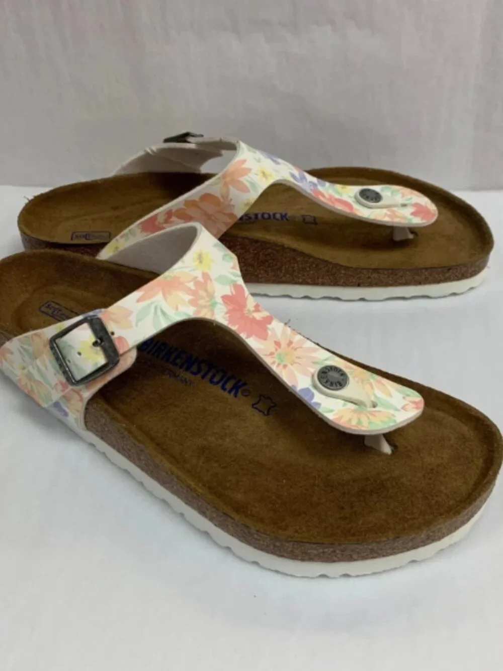 Birkenstock Gizeh SFB Supernatural Flower White Birko-Flor Regular Width Sandals - Picture 2 of 5